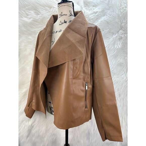Bagatelle Jackets & Blazers - BAGATELLE WOMEN’S PLUS FAUX LEATHER DRAPE JACKET Size 1X Color Cognac New
